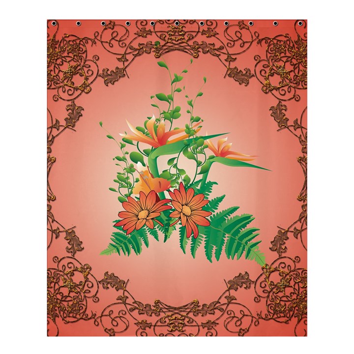 Awesome Flowers And Leaves With Floral Elements On Soft Red Background Shower Curtain 60  x 72  (Medium) 