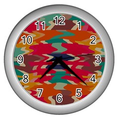 Retro Colors Distorted Shapes			wall Clock (silver) by LalyLauraFLM