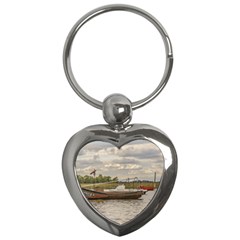 Fishing And Sailboats At Santa Lucia River In Montevideo Key Chains (heart)  by dflcprints