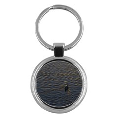 Lonely Duck Swimming At Lake At Sunset Time Key Chains (round)  by dflcprints