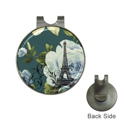 Blue Roses Vintage Paris Eiffel Tower Floral Fashion Decor Hat Clip With Golf Ball Marker by chicelegantboutique
