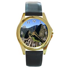 Machu Picchu Round Gold Metal Watches by trendistuff