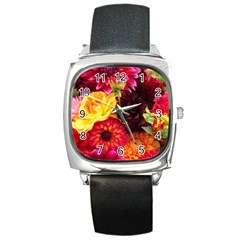 Bunch Of Flowers Square Metal Watches