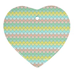 Scallop Repeat Pattern In Miami Pastel Aqua, Pink, Mint And Lemon Heart Ornament (2 Sides)