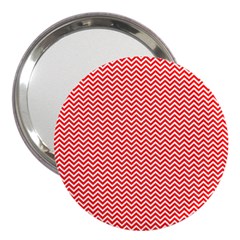 Red And White Chevron Wavy Zigzag Stripes 3  Handbag Mirrors by PaperandFrill