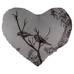Couple Of Parrots In The Top Of A Tree Large 19  Premium Heart Shape Cushions by dflcprints