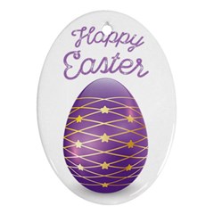 Happy Easter With Purple Easter Egg Oval Ornament (two Sides) by pippidust