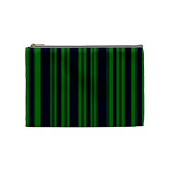 Dark Blue Green Striped Pattern Cosmetic Bag (medium)  by BrightVibesDesign