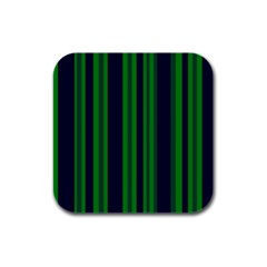 Dark Blue Green Striped Pattern Rubber Square Coaster (4 Pack)  by BrightVibesDesign