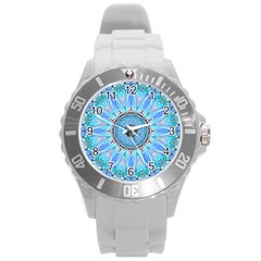 Sapphire Ice Flame, Light Bright Crystal Wheel Round Plastic Sport Watch (l) by DianeClancy