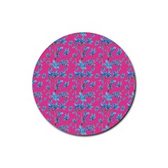 Floral Collage Revival Rubber Round Coaster (4 Pack)  by dflcprints