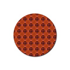 Peach Purple Abstract Moroccan Lattice Quilt Rubber Round Coaster (4 Pack)  by DianeClancy