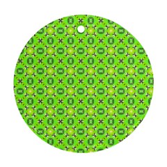 Vibrant Abstract Tropical Lime Foliage Lattice Round Ornament (two Sides)  by DianeClancy
