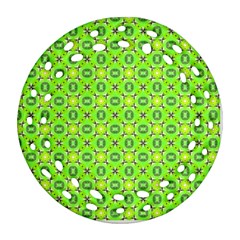 Vibrant Abstract Tropical Lime Foliage Lattice Round Filigree Ornament (2side) by DianeClancy
