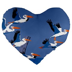 Abstract Pelicans Seascape Tropical Pop Art Large 19  Premium Heart Shape Cushions by WaltCurleeArt