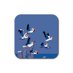 Abstract Pelicans Seascape Tropical Pop Art Rubber Square Coaster (4 Pack)  by WaltCurleeArt
