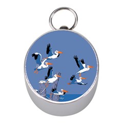 Abstract Pelicans Seascape Tropical Pop Art Mini Silver Compasses by WaltCurleeArt