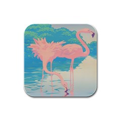 Two Pink Flamingos Pop Art Rubber Square Coaster (4 Pack)  by WaltCurleeArt