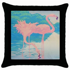 Two Pink Flamingos Pop Art Throw Pillow Case (black) by WaltCurleeArt