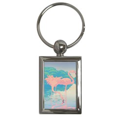 Two Pink Flamingos Pop Art Key Chains (rectangle)  by WaltCurleeArt