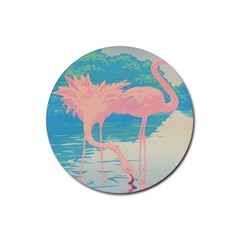 Two Pink Flamingos Pop Art Rubber Round Coaster (4 Pack)  by WaltCurleeArt
