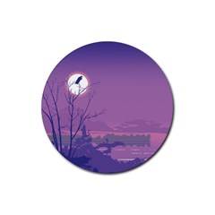 Abstract Tropical Birds Purple Sunset Rubber Round Coaster (4 Pack)  by WaltCurleeArt