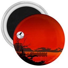 Tropical Birds Orange Sunset Landscape 3  Magnets by WaltCurleeArt