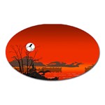 Tropical Birds Orange Sunset Landscape Oval Magnet