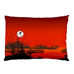 Tropical Birds Orange Sunset Landscape Pillow Case (two Sides) by WaltCurleeArt