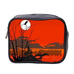 Tropical Birds Orange Sunset Landscape Mini Toiletries Bag 2-side
