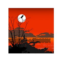 Tropical Birds Orange Sunset Landscape Small Satin Scarf (square) by WaltCurleeArt