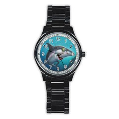 Sharky  Stainless Steel Round Watch by WaltCurleeArt