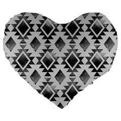 Hand Painted Black Ethnic Pattern Large 19  Premium Flano Heart Shape Cushions by TastefulDesigns