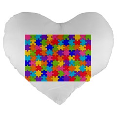 Funny Colorful Puzzle Pieces Large 19  Premium Heart Shape Cushions