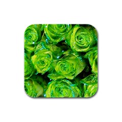Festive Green Glitter Roses Valentine Love  Rubber Square Coaster (4 Pack)  by yoursparklingshop