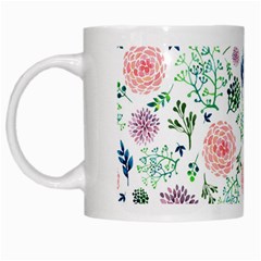 Hand Painted Spring Flourishes Flowers Pattern White Mugs
