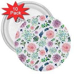 Hand Painted Spring Flourishes Flowers Pattern 3  Buttons (10 Pack) 
