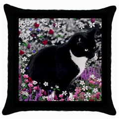 Freckles In Flowers Ii, Black White Tux Cat Throw Pillow Case (black) by DianeClancy