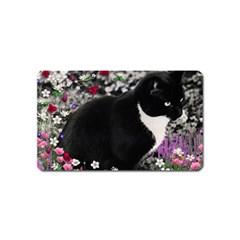 Freckles In Flowers Ii, Black White Tux Cat Magnet (name Card) by DianeClancy