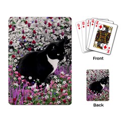 Freckles In Flowers Ii, Black White Tux Cat Playing Card by DianeClancy