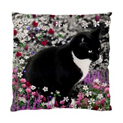 Freckles In Flowers Ii, Black White Tux Cat Standard Cushion Case (one Side) by DianeClancy