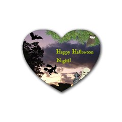 Happy Halloween Night Witch Flying Rubber Coaster (heart)  by canvasngiftshop
