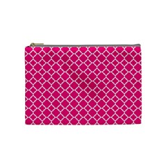 Hot Pink Quatrefoil Pattern Cosmetic Bag (medium) by Zandiepants