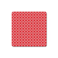 Poppy Red Quatrefoil Pattern Magnet (square) by Zandiepants