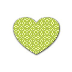 Spring Green Quatrefoil Pattern Rubber Coaster (heart) by Zandiepants