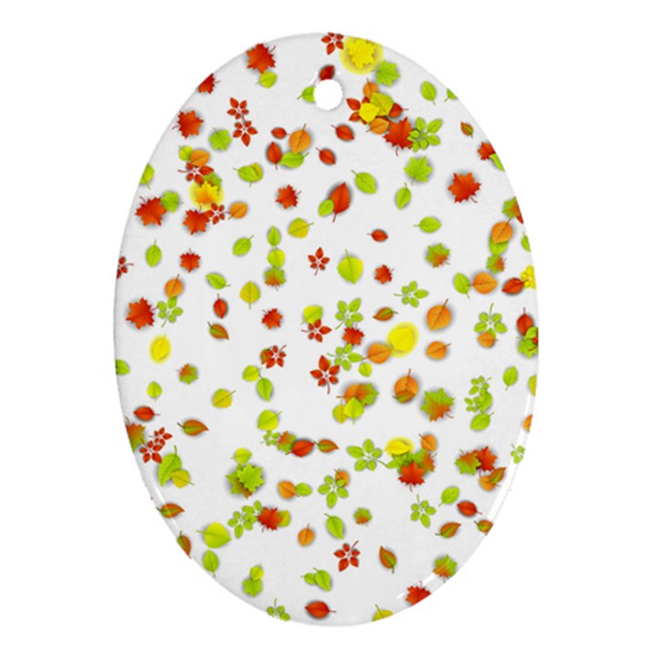 Colorful Fall Leaves Background Oval Ornament (Two Sides)