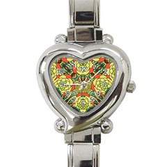 Petals, Retro Yellow, Bold Flower Design Heart Italian Charm Watch by Zandiepants