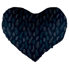 Whimsical Feather Pattern, Midnight Blue, Large 19  Premium Heart Shape Cushion by Zandiepants