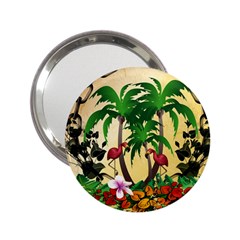 Tropical Design With Flamingo And Palm Tree 2 25  Handbag Mirrors by FantasyWorld7