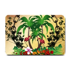 Tropical Design With Flamingo And Palm Tree Small Doormat  by FantasyWorld7